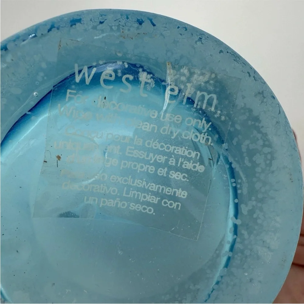 West Elm Frosted Vases (2), 9.5” Aqua Blue Bottle Vase And 7.5” Grey Round Vase